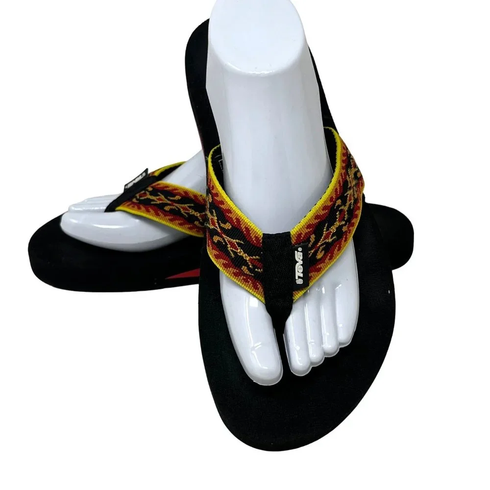 Teva 6108 Mens Woven Strap Thong Flip Flop Sandal Red Yellow Size‎ 9